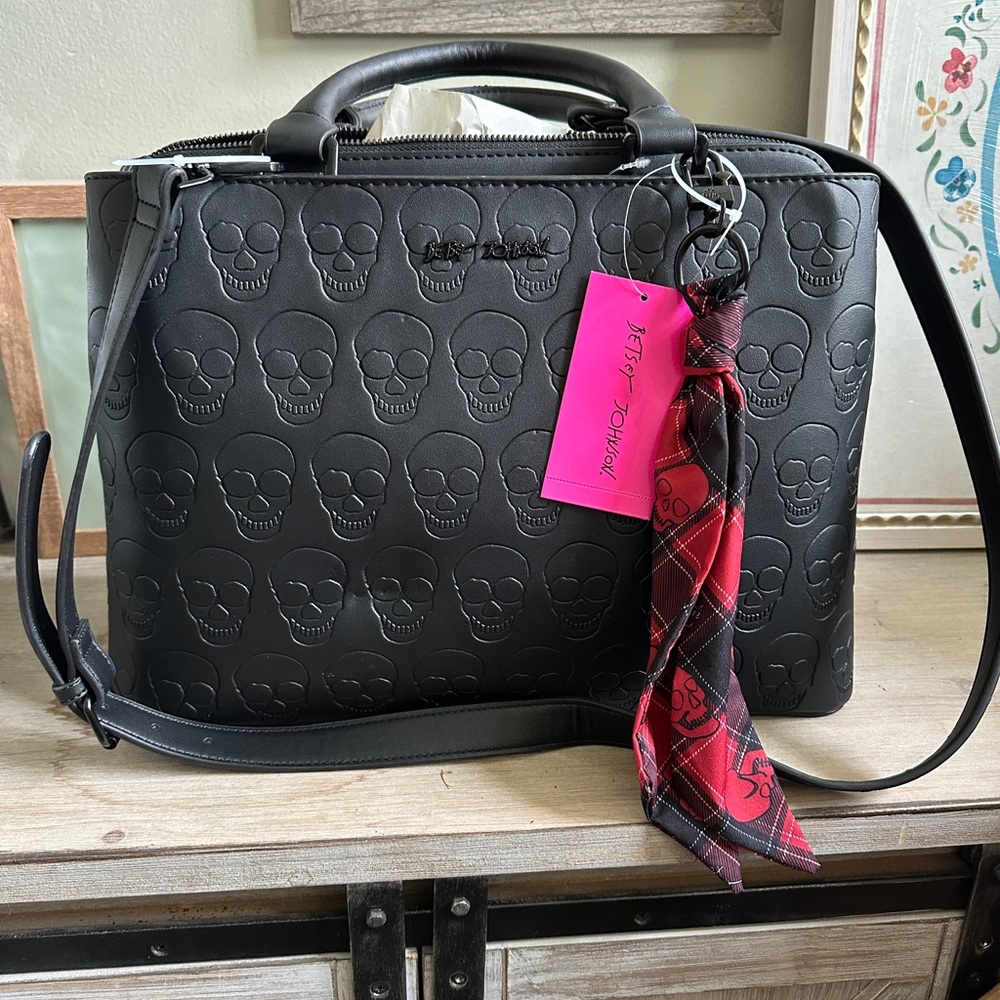 Betsey Johnson Black Skull Satchel